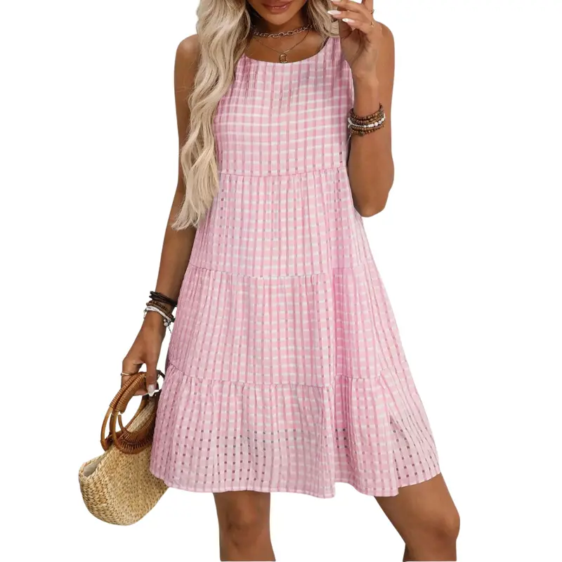 Luftiges ärmelloses Sommerkleid mit Karomuster | Locker fallende Passform für Komfort | Vielseitig für Alltag & Feier | Damen
