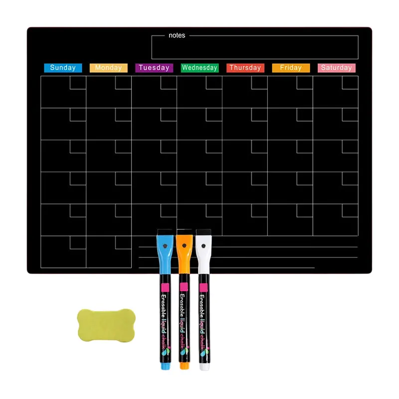 Magnetisches Kühlschrank-Whiteboard Set 42×30 cm | Monats- & Wochenplaner + Notiztafel 30×18 cm | 6 Neon-Marker mit Radiererkappe
