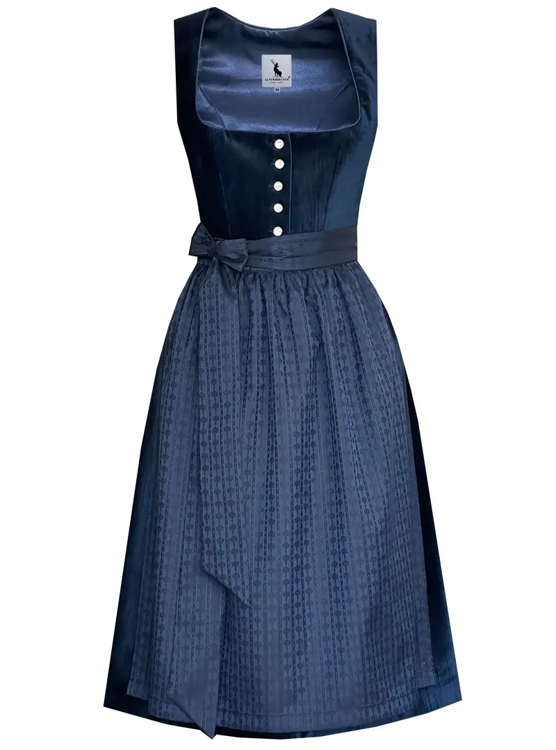 Midi Dirndl Damen | Klassisches Dirndl mit Samtoberteil, Knopfleiste und 65 cm Rocklänge für Volksfeste