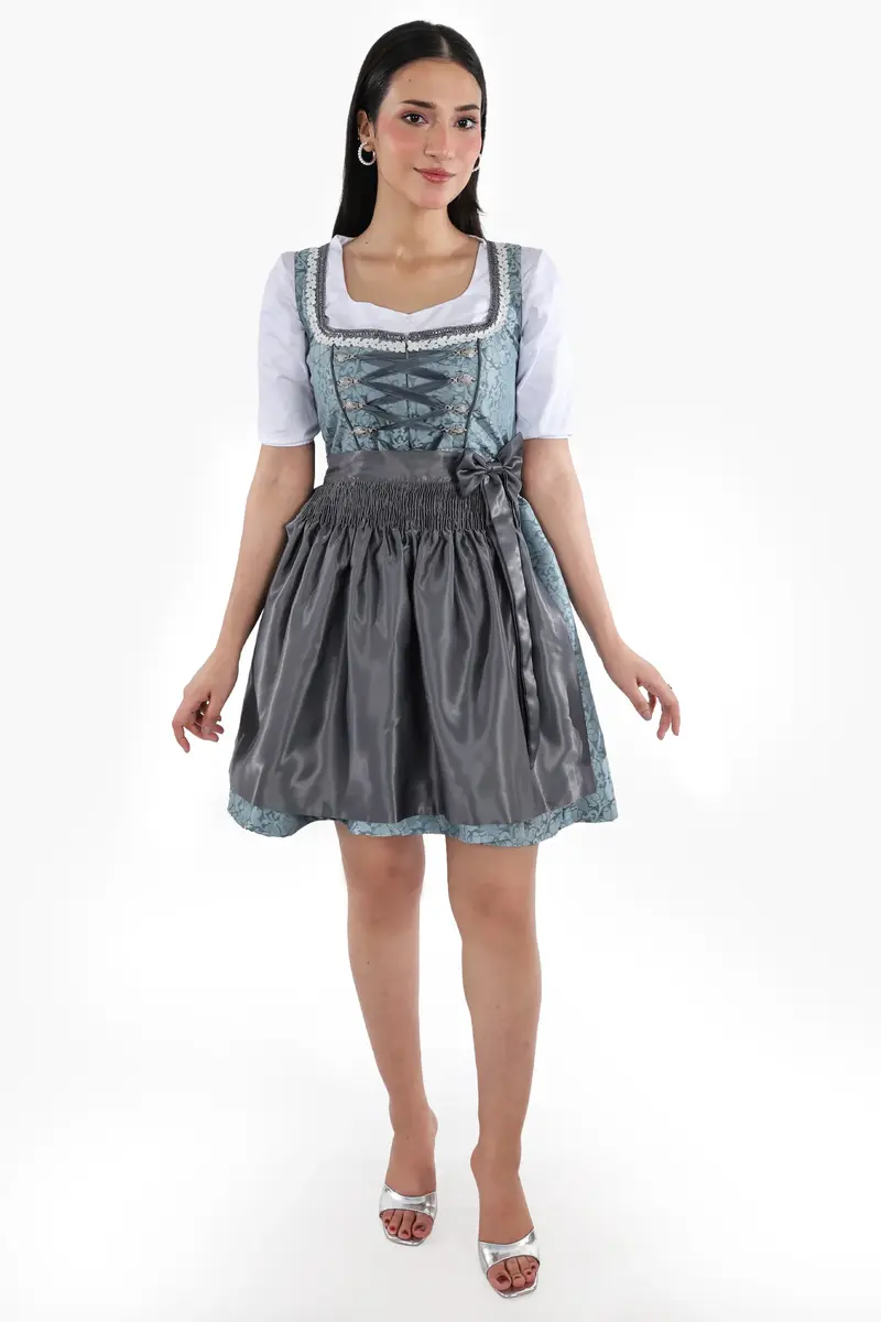 Mini Dirndl Damen | Trachtenkleid mit strukturiertem Mieder, Schürze und A-Linien-Rock für Oktoberfest