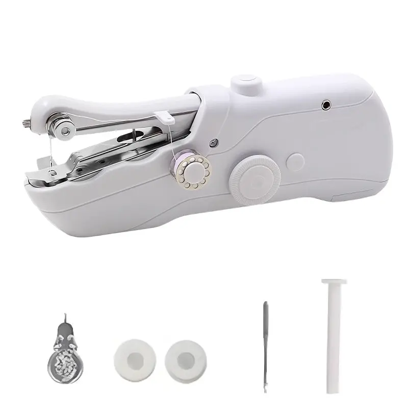 Mini Elektro-Nähmaschine tragbar 21×3,5×6,5 cm | 3 Geschwindigkeiten für dünne & dicke Stoffe | Ergonomischer Griff | Zubehör-Set