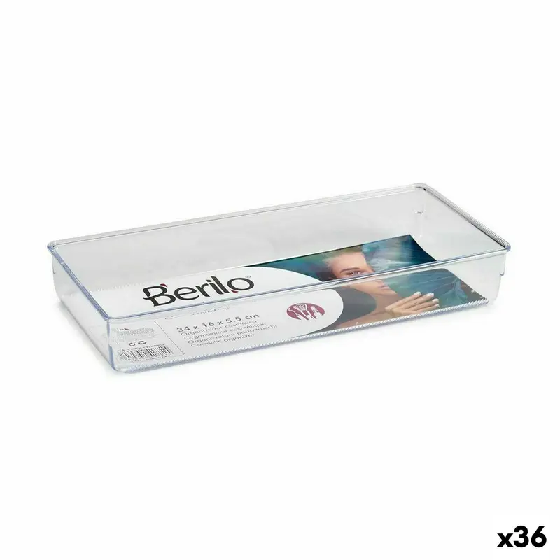 Multi-Functionele Organiser Berilo Transparant Plastic 15,5 x 5,5 x 34,5 cm 34,5 x 5,5 x 15,5 cm Multifunctioneel (36 Stuks)