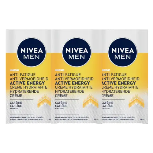 NIVEA MEN Active Energy Gezichtscrème - Dagcrème Normale huid - Moisturizer - Crème Gezicht - Met cafeïne en vitamine+ complex - Voordeelverpakking 3x50 ml