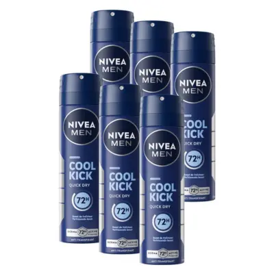 NIVEA MEN Cool Kick Deodorant Spray - Anti-Transparant Deo - 72u Bescherming - Voordeelverpakking - 6 x 150 ml