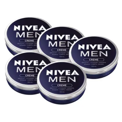 NIVEA MEN crème - Moisturizer - Alle huidtypen - Gezichtscreme Mannen - Vitamine E - Hydrateert en verzorgt -Voordeelverpakking - 5 x 150 ml