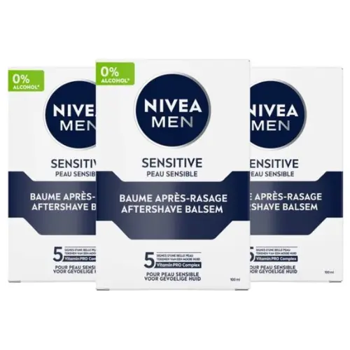 NIVEA MEN Sensitive Aftershave Balsem - Aftershave Balm - Alcoholvrij - 3x100ml - Voordeelverpakking