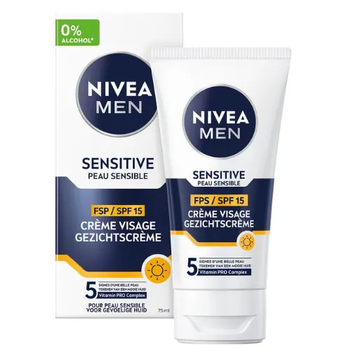 NIVEA MEN Sensitive Gezichtscrème - Dagcrème - Moisturizer - SPF 15 - Gevoelige huid - Met kamille en vitamine E - 75 ml
