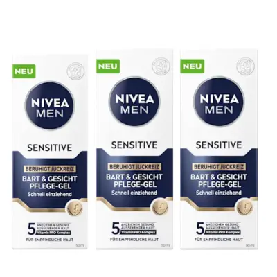 NIVEA MEN Sensitive Hydraterende  Gezichtgel  -baard - Moisturizer - 24H Hydratatie - Moisturizer - Gezichtsgel Mannen -voordeelverpakking 3x 75 ml