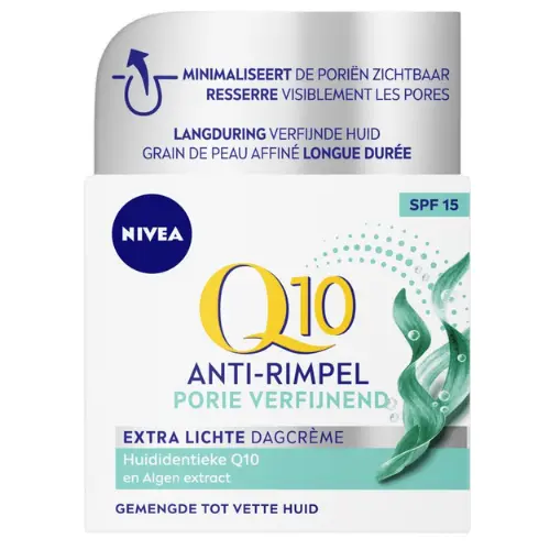NIVEA Q10 POWER Anti-Rimpel Dagcrème Gezicht - Porie Verfijnend - Gemengde tot vette huid - SPF 15 - Crème Met Q10en algenextract - 50 ml