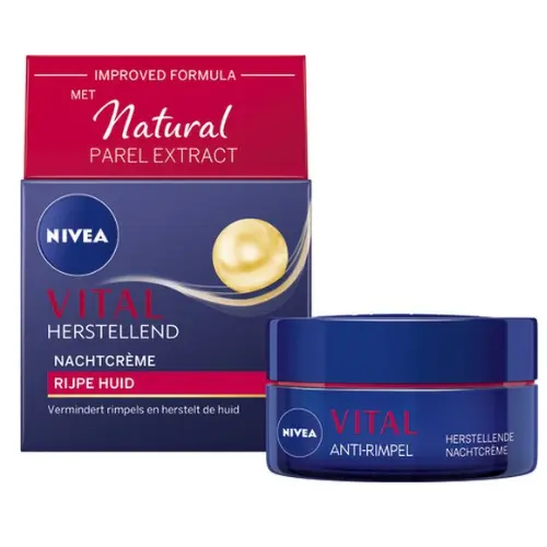 NIVEA VITAL Anti-Rimpel Herstellende Nachtcrème - Rijpe Huid - Hydrateert en revitaliseert - Met Vitamine F, Teunisbloemolie en Calcium - 50 ml