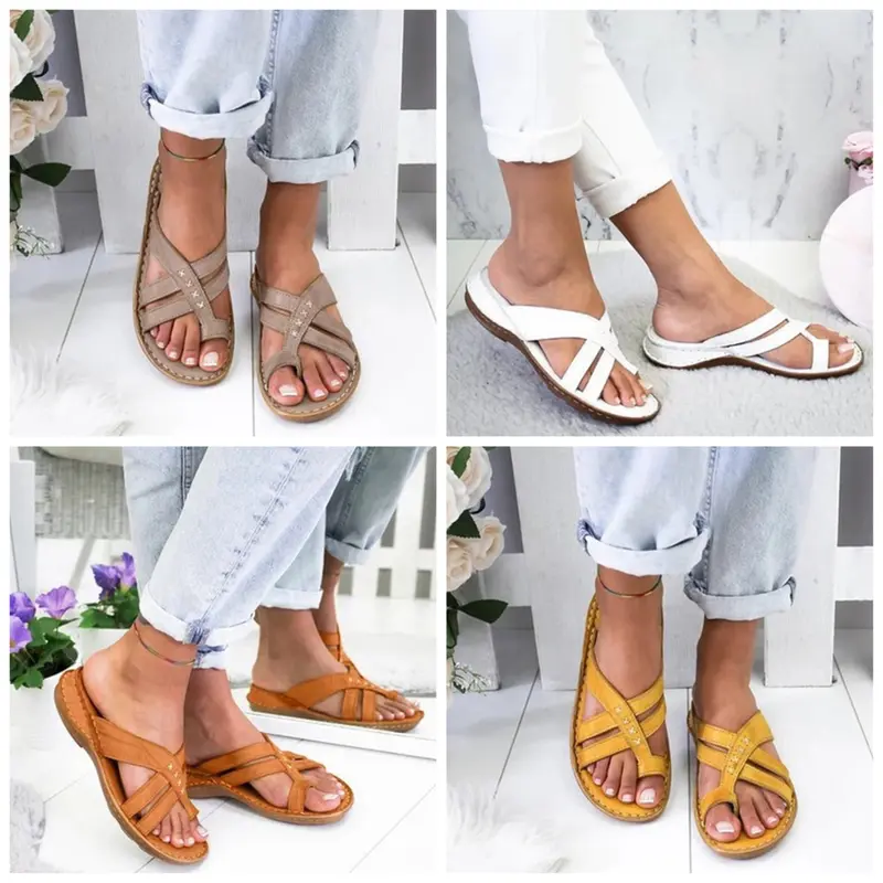 Orthopädische Damen-Sandalen aus Eco-Leder | Offene Zehenpartie & Flecht-Details im Ethno-Look | Weiche Decksohle | Leichte Sohle