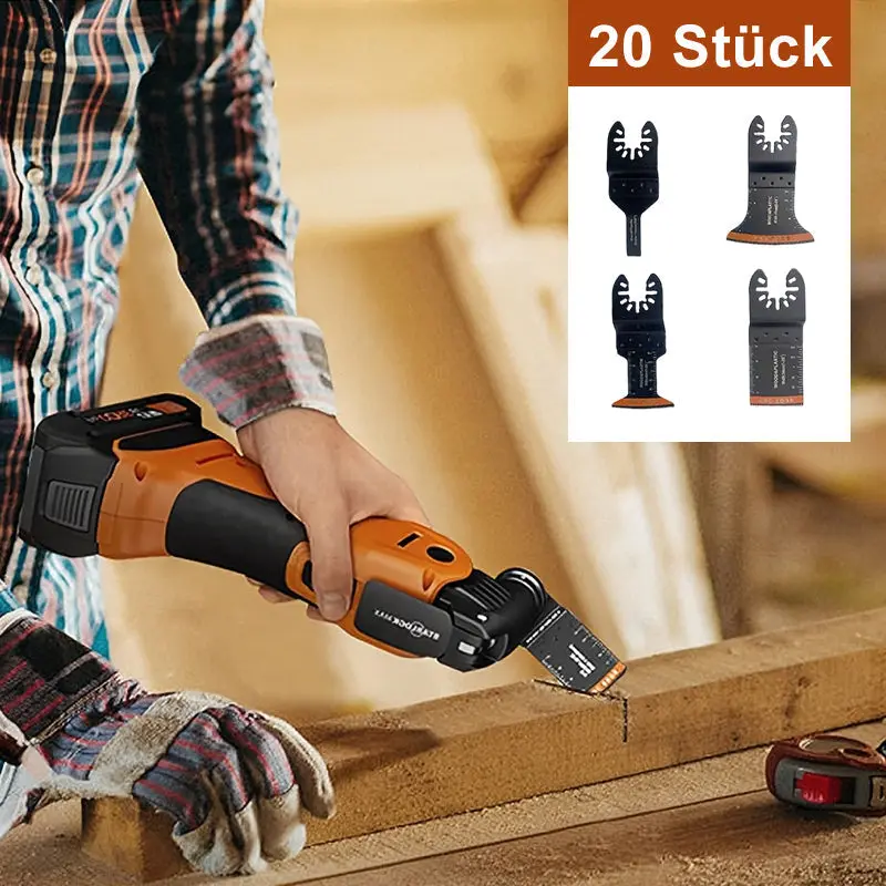 Oszillierende Multitool Sägeblätter 20er Set | Gebogene Kante für präzise Tauchschnitte | Holz, Kunststoff, Weichmetall | Universal kompatibel