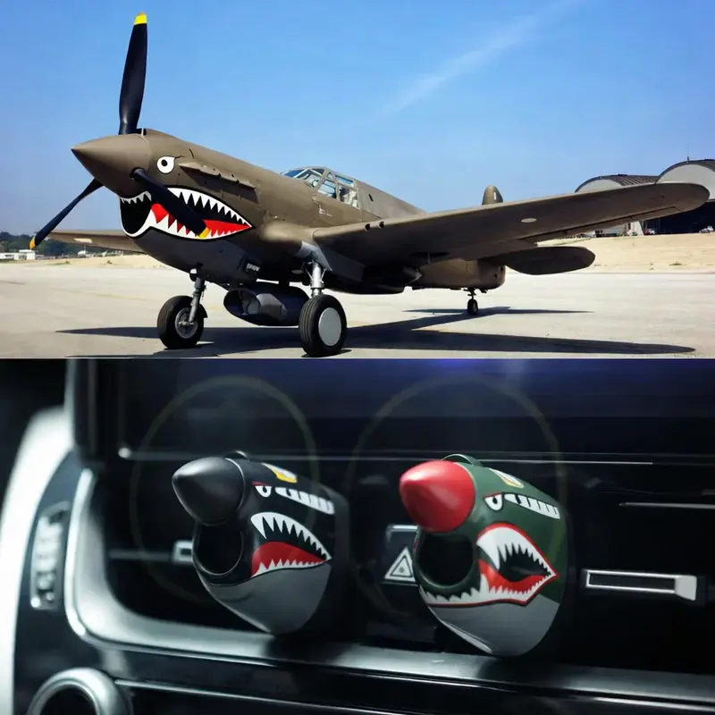 P-40 Warhawk Auto-Dekoration mit rotierender Propeller | Interaktive Dashboard Figur durch Fahrtwind | Geschenk für Auto- & Luftfahrtfans