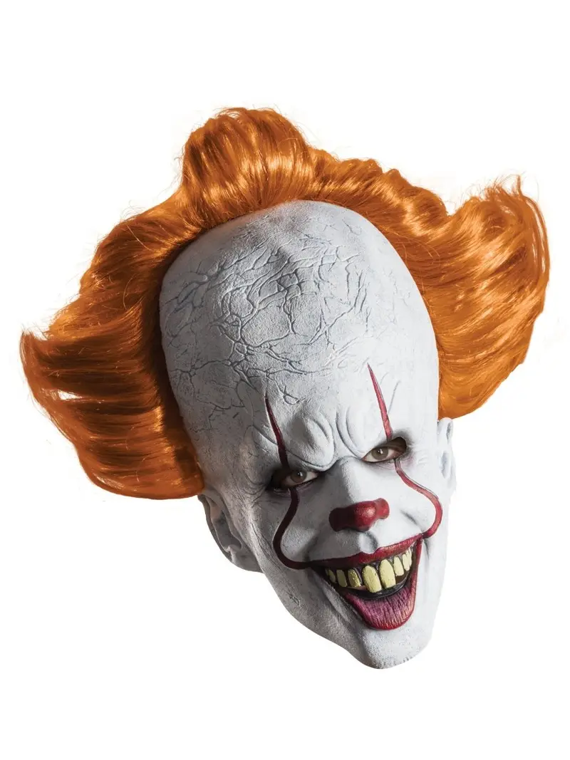 Pennywise Maske Erwachsene | Halloween Kopfmaske mit Perücke für Horror-Clown-Kostüme und Halloween-Partys