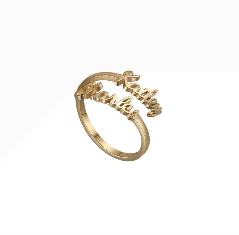 Personalisierbarer Namensring mit 2 Namen | Edelstahl mit 18K-Vergoldung | Verstellbare Größe | Gold, Silber & Roségold