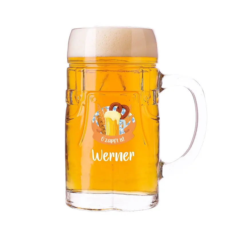Personalisierter Bierkrug | Bierglas 0,5 l mit Name und bayerischem Festmotiv als Geschenk für Bierliebhaber