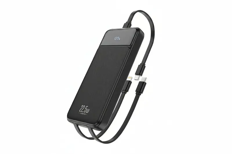 Powerbank | 10.000 mAh mit integrierten Kabeln, LED-Display und Schnellladung für 4 Geräte