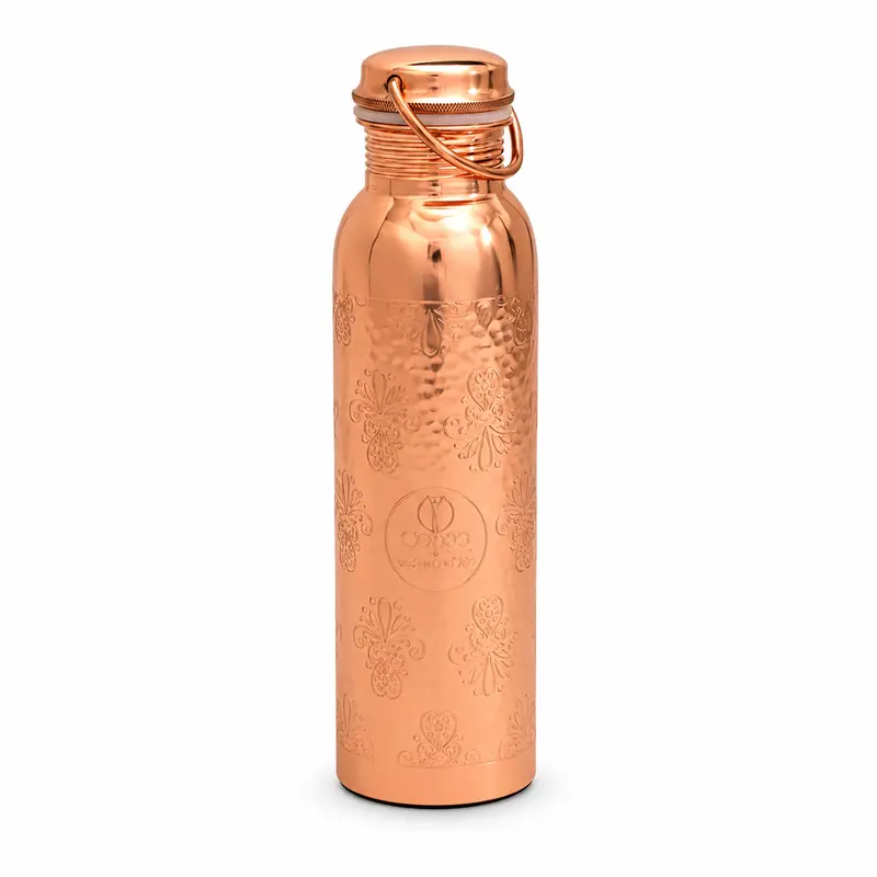Pure Copper Water Bottle Flower Pattern with Handle
