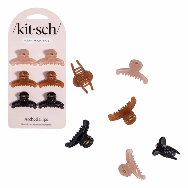 Recycled Plastic Mini Arched Clips 6pc Set Soft Pink Mocha & Black