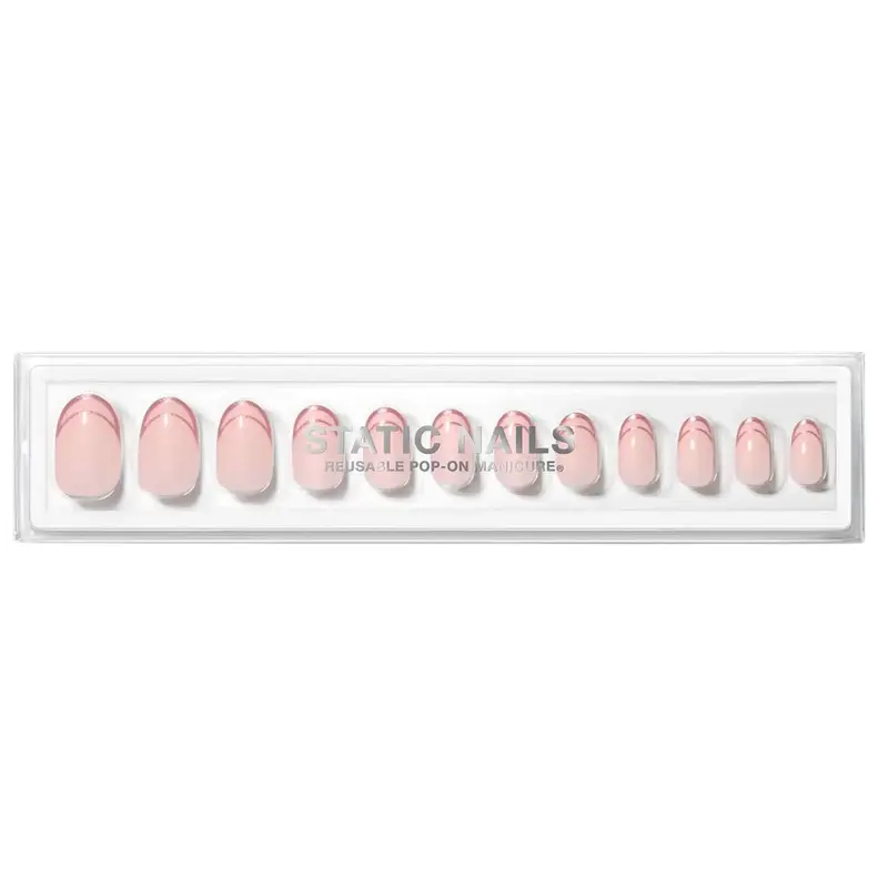 Reusable Pop-On Manicure Rose Gold Double French Round