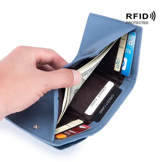 RFID-blockierende Mini-Geldbörse kompakt | Viele Kartenfächer + Münzfach mit Reißverschluss | Verstecktes Fach | 14 Farben
