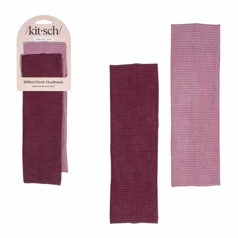 Ribbed Elastic Headbands Set Cherry Lacquer & Dusty Pink