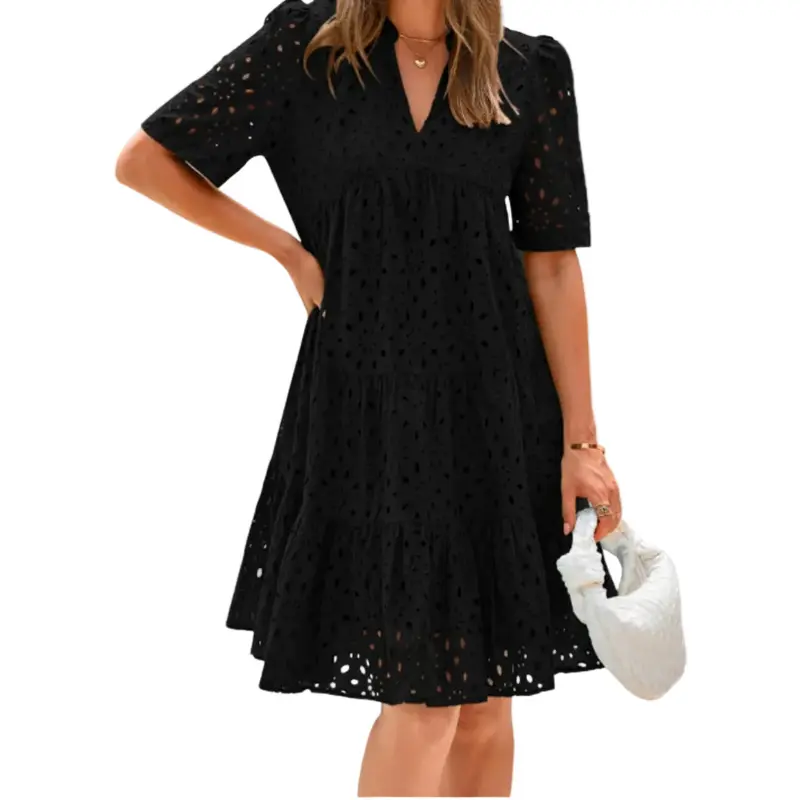 Rica Sommerkleid mit Spitze & Rüschen | V-Ausschnitt, A-Linie & leichtes Tragegefühl | Femininer Look für Brunch & Abende
