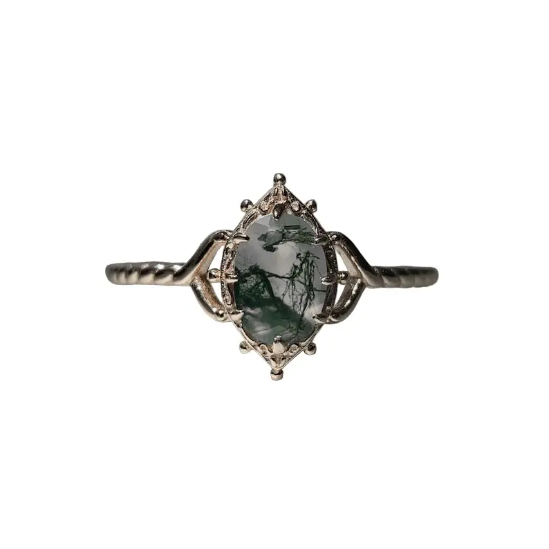 Ring | 925 Sterling Silber vergoldet | Natürlicher Moosachat | Handgefertigter Verlobungsring