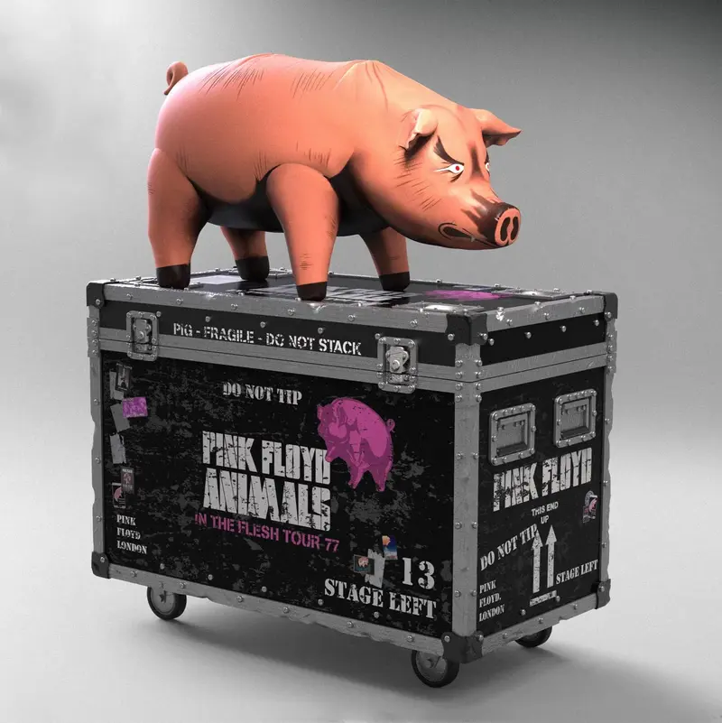 Rock-Verkleidetes Schweinefigur aus Polyresin | Handbemalt mit Flightcase-Sockel | Limitierte Sammleredition