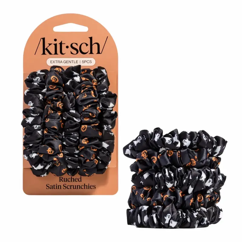 Ruched Satin Scrunchies Set Ghost & Pumpkins