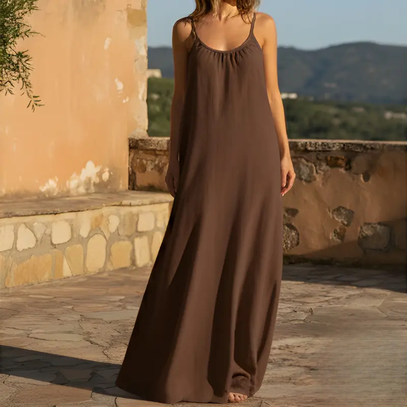 Rückenloses Maxi-Trägerkleid mit Keyhole-Rücken | Fließende Loungewear-Passform | 95% Polyester, 5% Elasthan, S–2XL