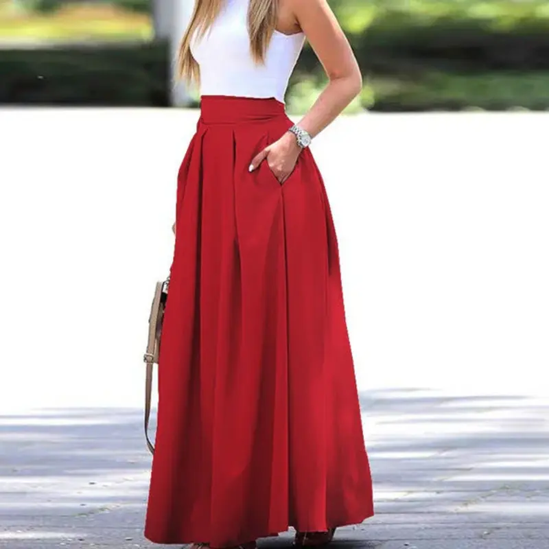 Sadira Damen Plissee-Maxirock mit Hoher Taille | Fließender A-Linien Rock | Elegant, Locker & Zeitlos