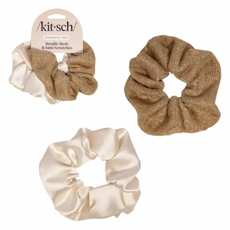 Satin Scrunchies Cream & Gold