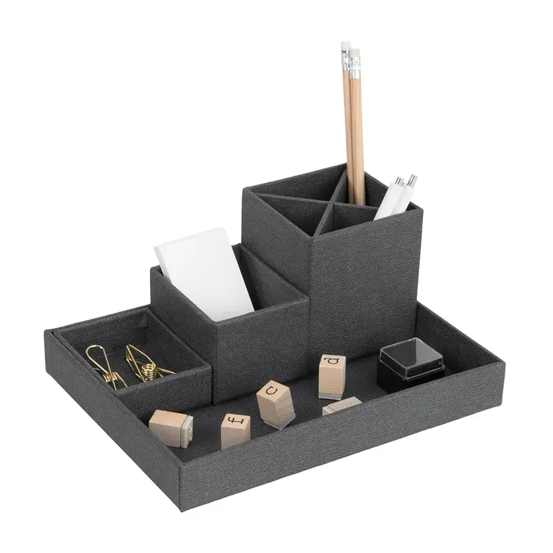 Schreibtisch-Organizer 4-teilig | Schwarzes Büro-Set mit herausnehmbaren Einsätzen und rutschfesten Gummifüßen