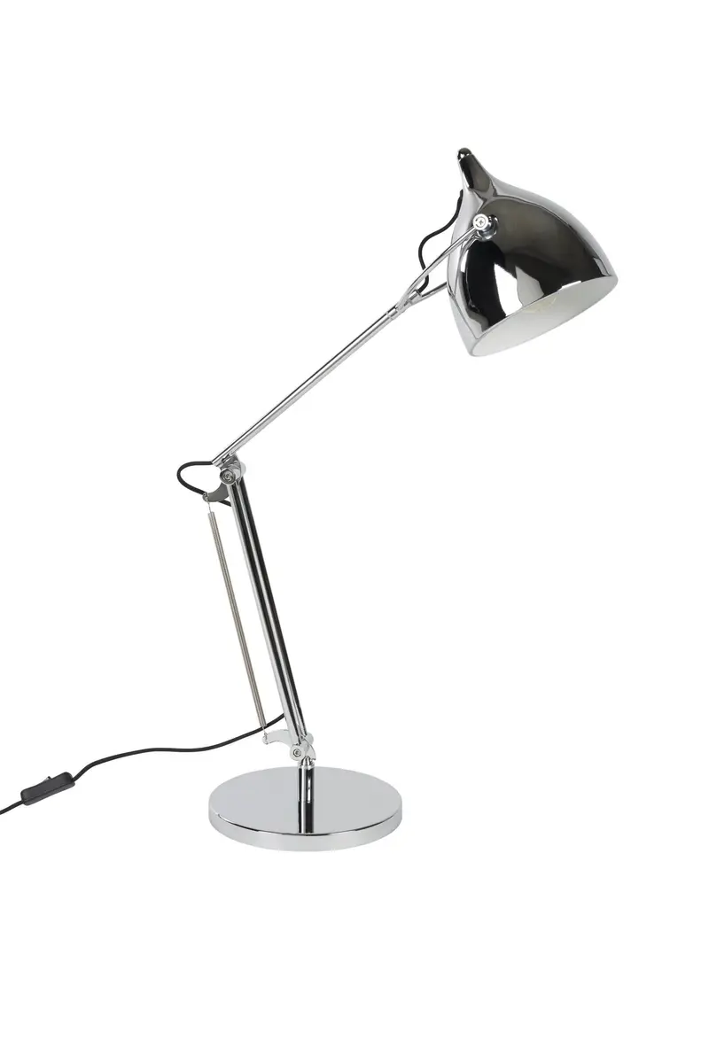 Schreibtischlampe | Verstellbare Chrom Tischleuchte aus Eisen mit E27-Fassung für Arbeitsplatz und Lesen