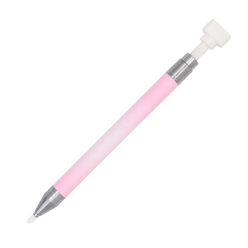 Silicone Twist Crystal Pick-Up Pen Pink White