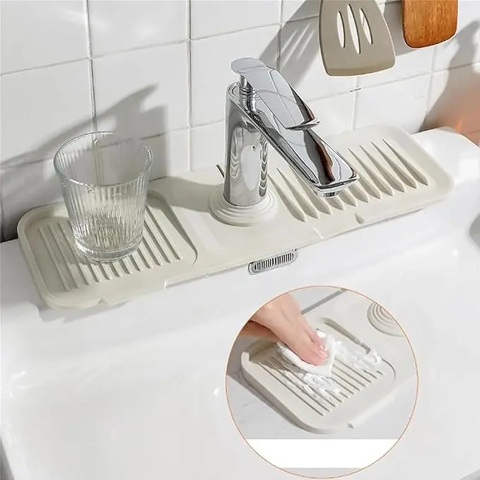 Silikon Spritzschutz für Wasserhahn mit Ablaufkanal – AquaGuardX | Zuschneidbar, rutschfest | Hält Arbeitsplatte trocken