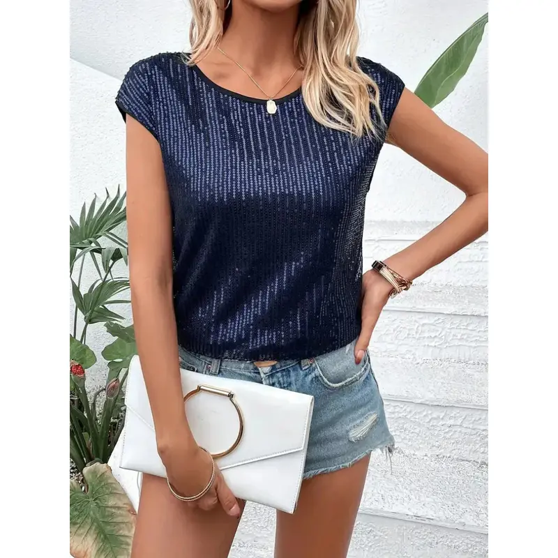 Sparkella™ – Kurzärmliges Pailletten Top für Damen