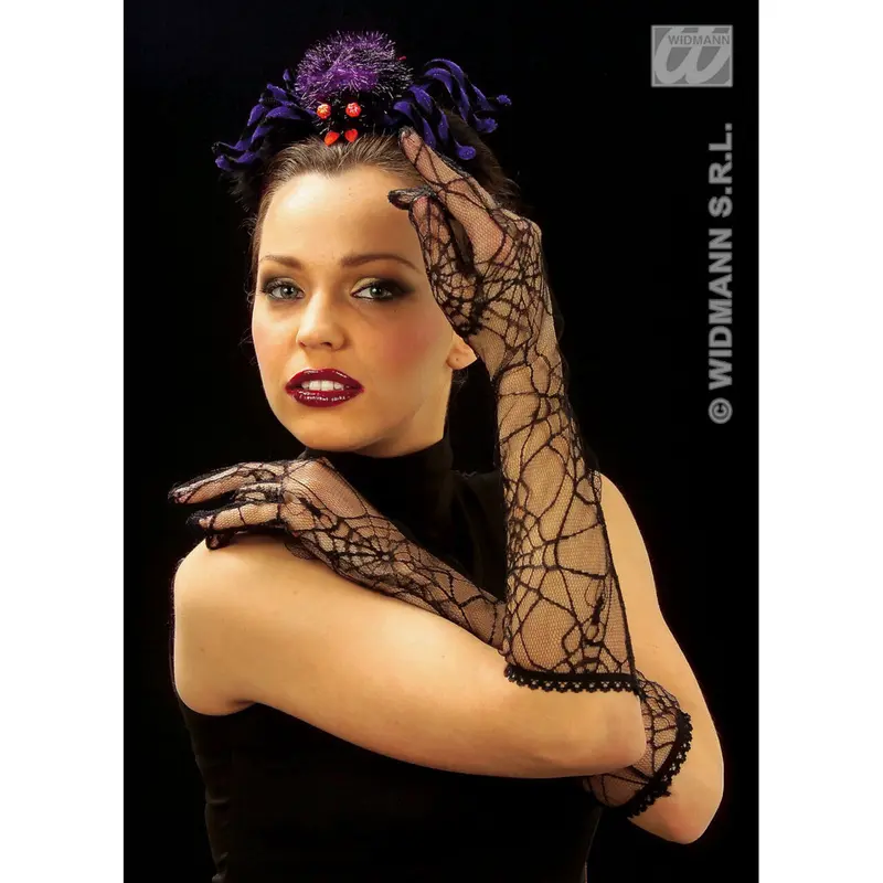 Spinnennetz Handschuhe schwarz | Gothic-Handschuhe mit Spinnennetzmuster für Hexen-, Vampir- und Halloween-Kostüme