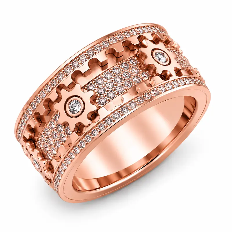 Spinner Ring aus Edelstahl mit 6 Zahnrädern | Drehbarer Anti-Stress Ring mit Zirkonia | Größen 7–12, mechanisches Design