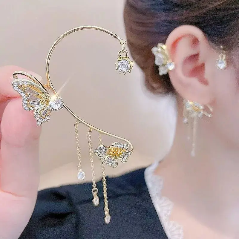 Statement Ohrringe Schmetterling mit Zirkonia | elegante Damen Ohrhänger mit Glanz & Quasten | auffälliger Modeschmuck für besondere Anlässe