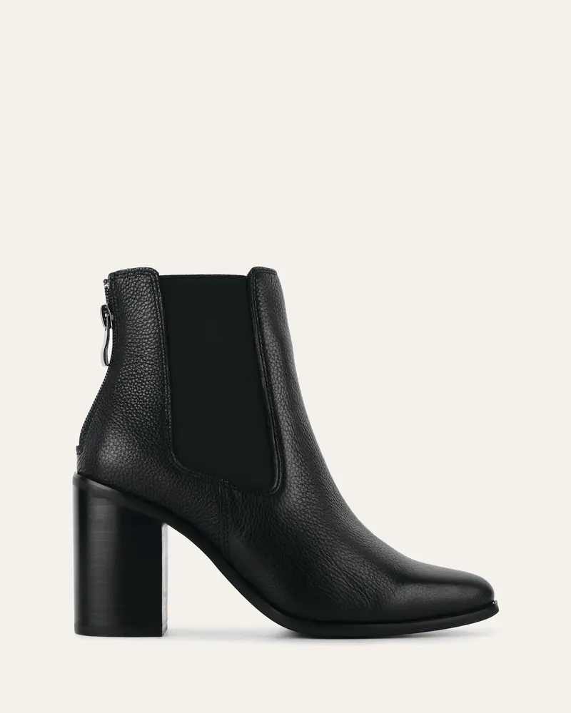 Stiefeletten aus Leder | Hochgeschnitten mit 9 cm Blockabsatz und spitzer Schuhspitze