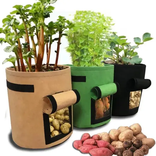 Stoff Pflanzsack mit Sichtfenster | Wiederverwendbarer Grow Bag für Kartoffeln, Kräuter & Gemüse | Atmungsaktiv mit Tragegriffen