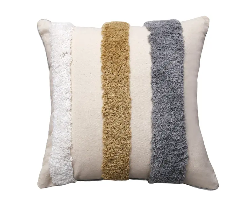 Streifen Kissen aus Plüsch | Flauschiges Dekokissen mit weicher Textur und abnehmbarem Bezug für Sofa, Bett und Wohnzimmer