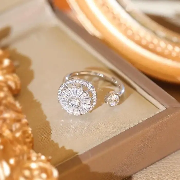 Stressreduzierender Zirkonia-Ring | Drehbarer Entspannungsring | Verstellbar, modisch in Silber & Gold