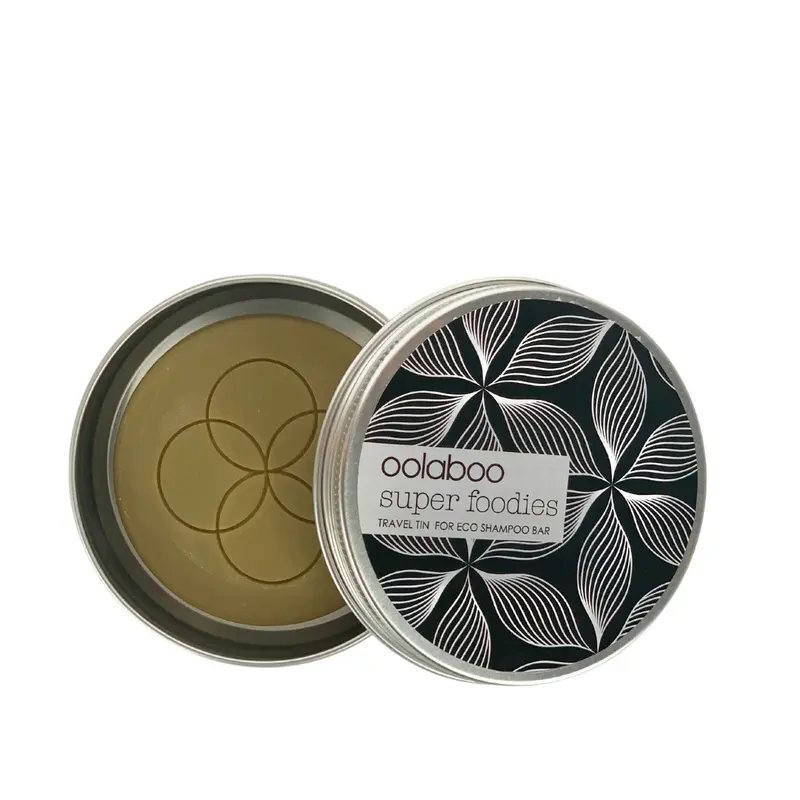 super foodies eco shampoo bar in travel tin