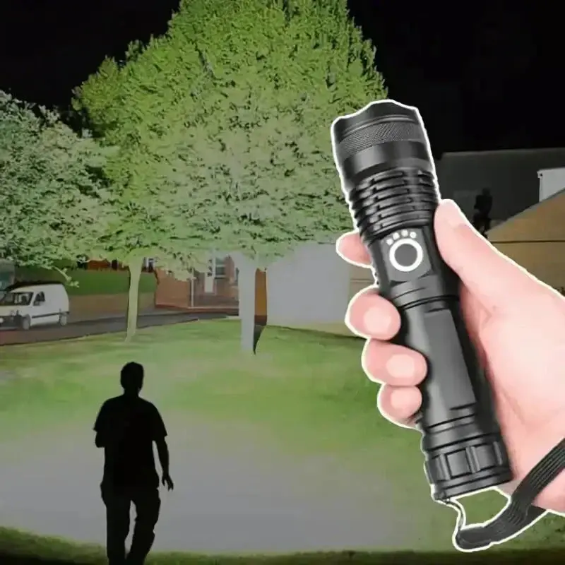 Taktische LED-Taschenlampe mit 90.000 Lumen | IP65 wasserdicht & Zoom-Fokus | Robustes Outdoor-Design