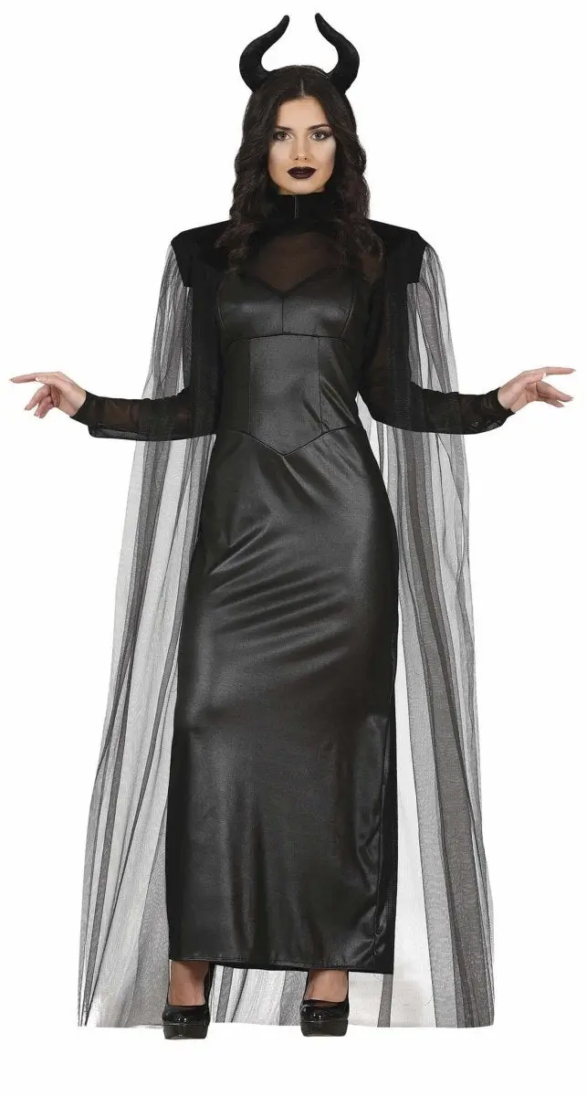 Teufelin Kostüm Damen | Halloween-Kostüm mit Kleid, Cape und Stirnband für Halloween- und Mottopartys