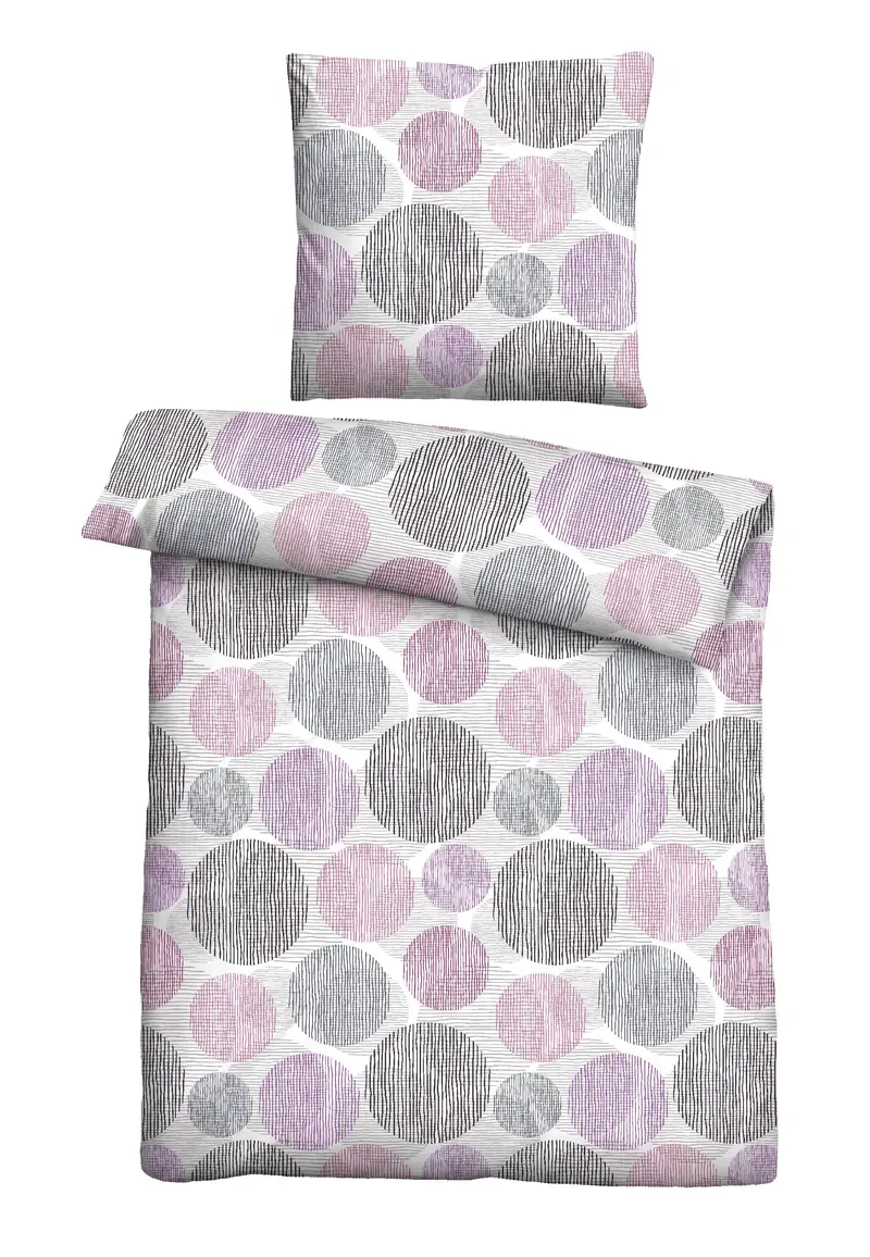 Thermo-Fleece Bettwäsche 135 x 200 cm | Besonders warm und federleicht mit Kreismuster in Brombeer und Grau | 40 °C waschbar