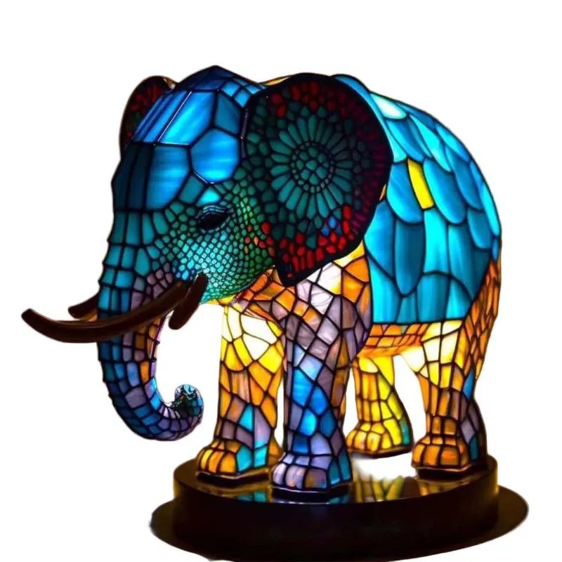 Tierlampe im Buntglas-Stil | 23 Tiermotive | Warmes Stimmungslicht | Deko-Tischlampe für Zuhause